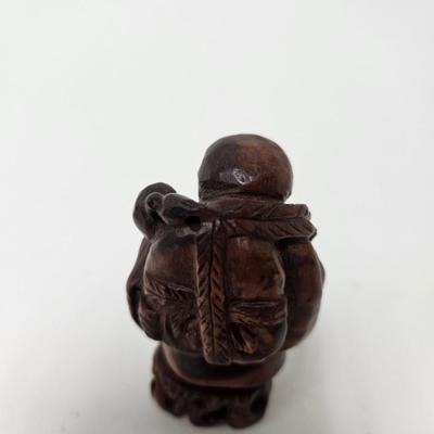 CKEG03. Vintage Carved Japanese Netsuke Bead, 2 Wooden Old Men
