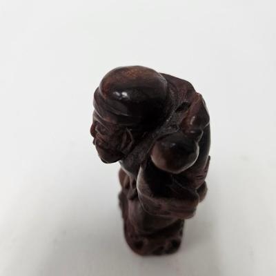 CKEG03. Vintage Carved Japanese Netsuke Bead, 2 Wooden Old Men