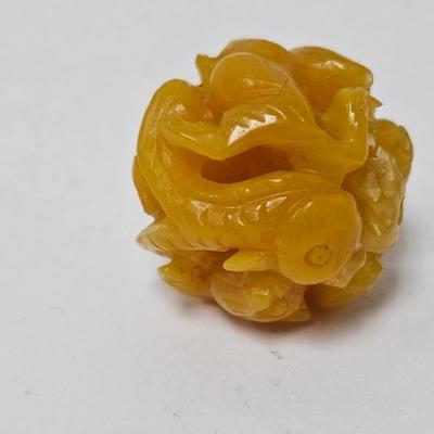 CKEG05. Vintage Carved Japanese Netsuke Bead, Koi Fish, Possible Amber