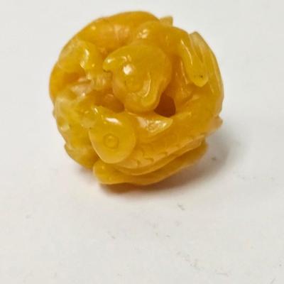 CKEG05. Vintage Carved Japanese Netsuke Bead, Koi Fish, Possible Amber