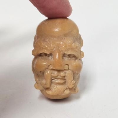 CKEG06. Vintage Carved Japanese Netsuke Bead, Man’s Head, Palm Ivory