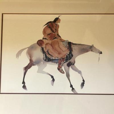 Vintage Carol Grigg Framed Art Print - Native American Woman on Horseback, Southwestern Decor