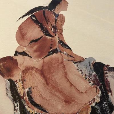 Vintage Carol Grigg Framed Art Print - Native American Woman on Horseback, Southwestern Decor