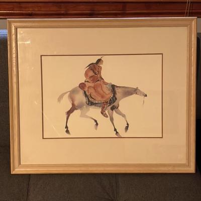 Vintage Carol Grigg Framed Art Print - Native American Woman on Horseback, Southwestern Decor
