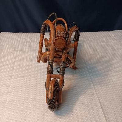 A WOODEN MOTORCYCLE AND 2 DIE-CAST MODELS