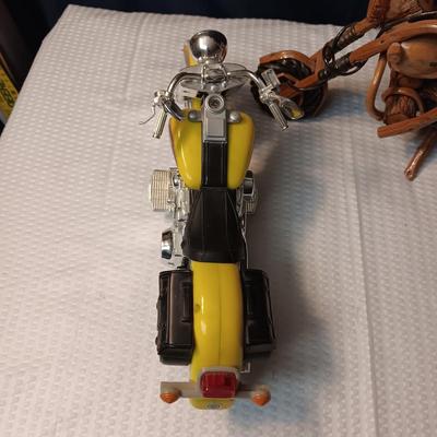 A WOODEN MOTORCYCLE AND 2 DIE-CAST MODELS