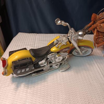 A WOODEN MOTORCYCLE AND 2 DIE-CAST MODELS