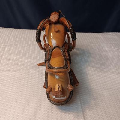 A WOODEN MOTORCYCLE AND 2 DIE-CAST MODELS