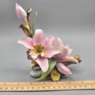 LOT 21L: Vintage Capodimonte Porcelain Orchid Figurine Set