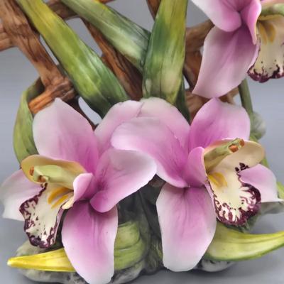 LOT 21L: Vintage Capodimonte Porcelain Orchid Figurine Set