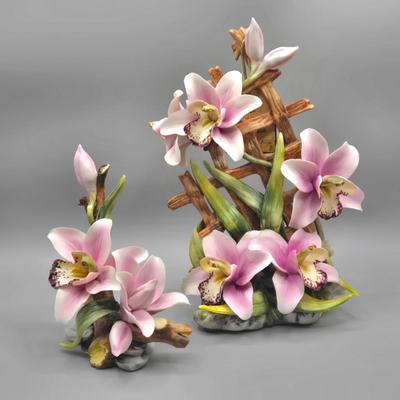 LOT 21L: Vintage Capodimonte Porcelain Orchid Figurine Set