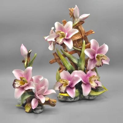 LOT 21L: Vintage Capodimonte Porcelain Orchid Figurine Set