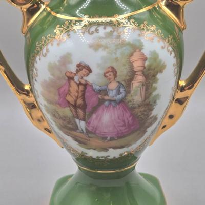 LOT 25L: Collection of Vintage Limoges Porcelain Pieces Including Double Hanldled Vase, Round Bowl with Lid, and Lidded Trinket Box