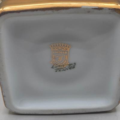LOT 25L: Collection of Vintage Limoges Porcelain Pieces Including Double Hanldled Vase, Round Bowl with Lid, and Lidded Trinket Box