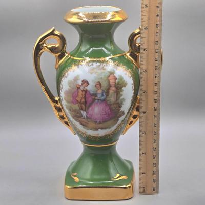 LOT 25L: Collection of Vintage Limoges Porcelain Pieces Including Double Hanldled Vase, Round Bowl with Lid, and Lidded Trinket Box