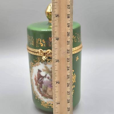 LOT 25L: Collection of Vintage Limoges Porcelain Pieces Including Double Hanldled Vase, Round Bowl with Lid, and Lidded Trinket Box