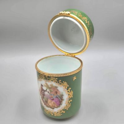 LOT 25L: Collection of Vintage Limoges Porcelain Pieces Including Double Hanldled Vase, Round Bowl with Lid, and Lidded Trinket Box