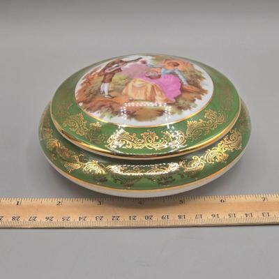 LOT 25L: Collection of Vintage Limoges Porcelain Pieces Including Double Hanldled Vase, Round Bowl with Lid, and Lidded Trinket Box
