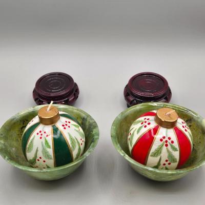 LOT 38L: Lenox Holly Berry Trinket Box, 2008 Danbury Mint Philadelphia Eagles Santa in a Sleigh Ornament, Vintage Napcoware Christmas...