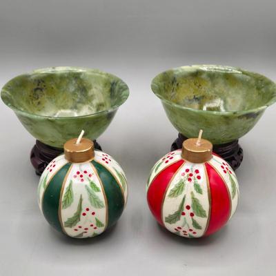 LOT 38L: Lenox Holly Berry Trinket Box, 2008 Danbury Mint Philadelphia Eagles Santa in a Sleigh Ornament, Vintage Napcoware Christmas...