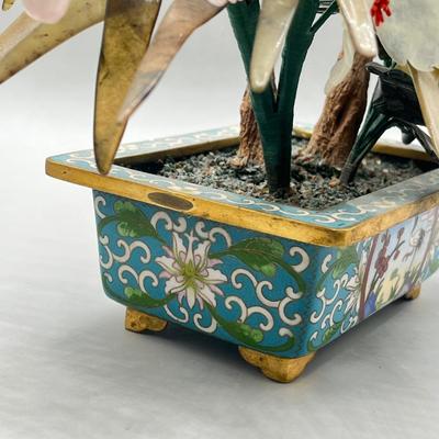 LOT 42L: Vintage Chinese Stone Floral Arrangement in Cloisonne Pot