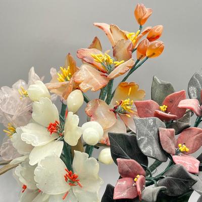 LOT 42L: Vintage Chinese Stone Floral Arrangement in Cloisonne Pot