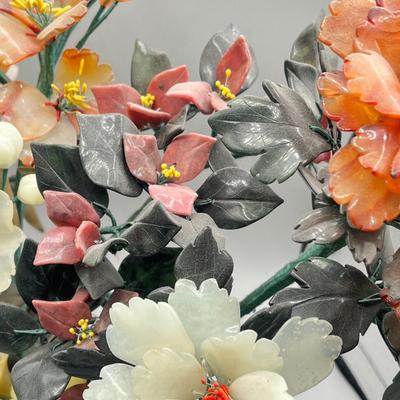 LOT 42L: Vintage Chinese Stone Floral Arrangement in Cloisonne Pot