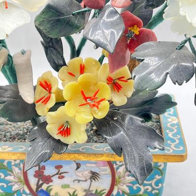 LOT 42L: Vintage Chinese Stone Floral Arrangement in Cloisonne Pot