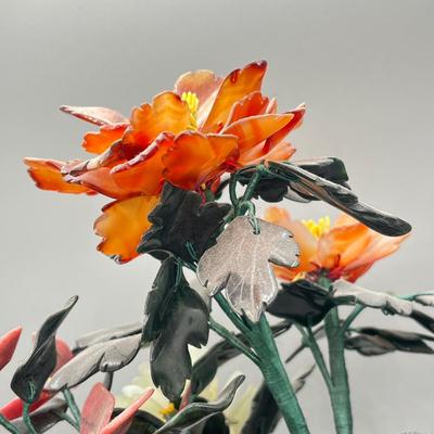 LOT 46L: Vintage Chinese Stone Floral Arrangement in Cloisonne Pot