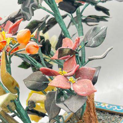 LOT 46L: Vintage Chinese Stone Floral Arrangement in Cloisonne Pot