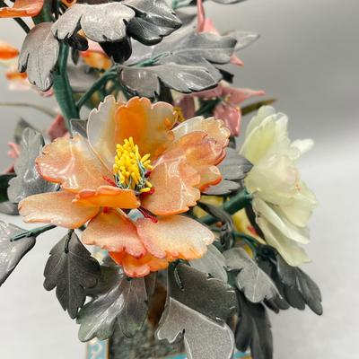 LOT 46L: Vintage Chinese Stone Floral Arrangement in Cloisonne Pot