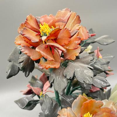 LOT 46L: Vintage Chinese Stone Floral Arrangement in Cloisonne Pot