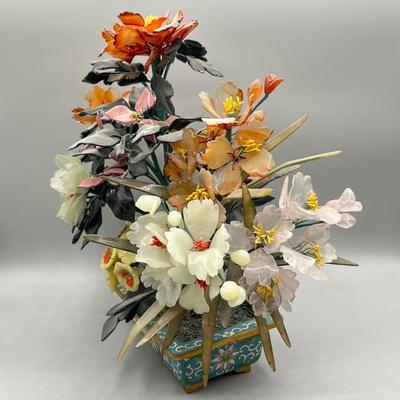 LOT 46L: Vintage Chinese Stone Floral Arrangement in Cloisonne Pot