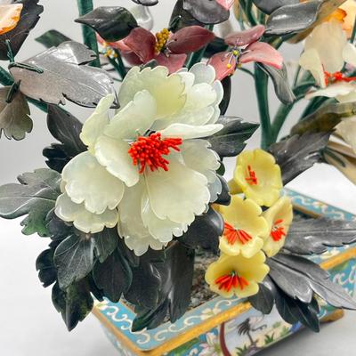 LOT 46L: Vintage Chinese Stone Floral Arrangement in Cloisonne Pot