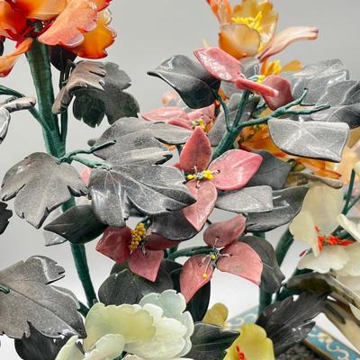 LOT 46L: Vintage Chinese Stone Floral Arrangement in Cloisonne Pot