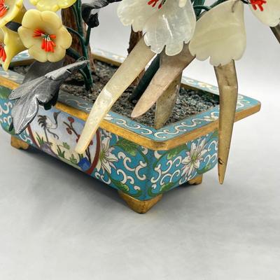 LOT 46L: Vintage Chinese Stone Floral Arrangement in Cloisonne Pot