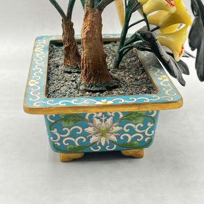 LOT 46L: Vintage Chinese Stone Floral Arrangement in Cloisonne Pot