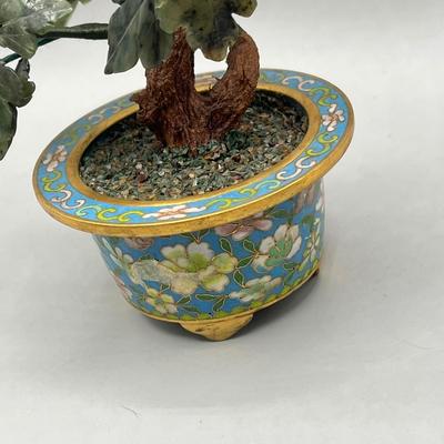 LOT 52L: Stone Floral Arrangements in Cloisonne Pots and More