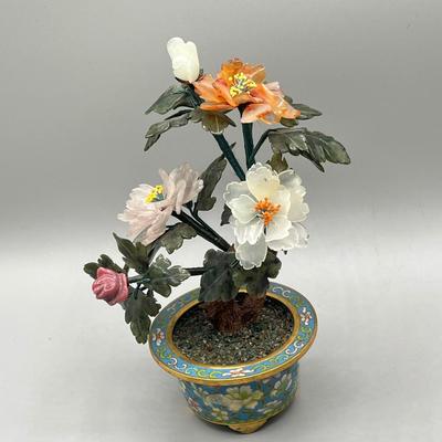 LOT 52L: Stone Floral Arrangements in Cloisonne Pots and More