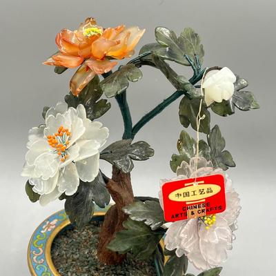 LOT 52L: Stone Floral Arrangements in Cloisonne Pots and More