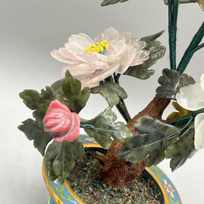 LOT 52L: Stone Floral Arrangements in Cloisonne Pots and More