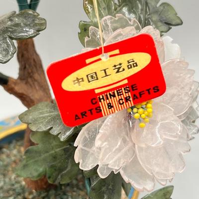 LOT 52L: Stone Floral Arrangements in Cloisonne Pots and More