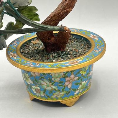 LOT 52L: Stone Floral Arrangements in Cloisonne Pots and More