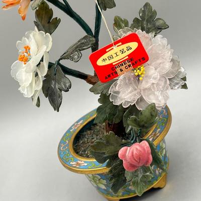 LOT 52L: Stone Floral Arrangements in Cloisonne Pots and More