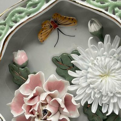 LOT 52L: Stone Floral Arrangements in Cloisonne Pots and More