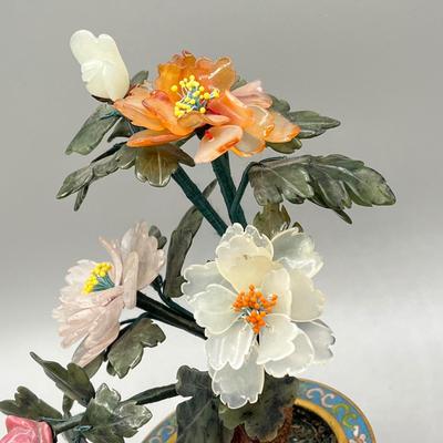 LOT 52L: Stone Floral Arrangements in Cloisonne Pots and More