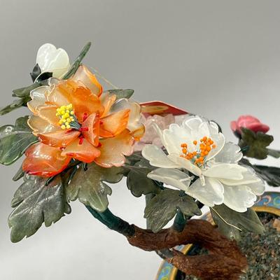 LOT 52L: Stone Floral Arrangements in Cloisonne Pots and More