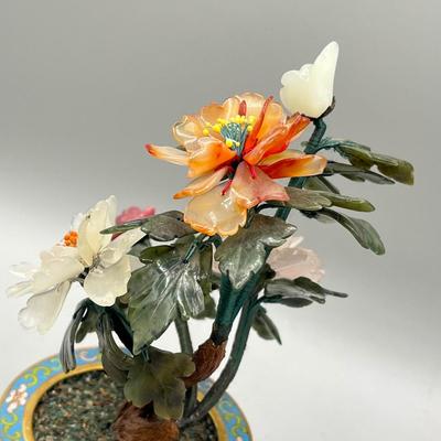 LOT 52L: Stone Floral Arrangements in Cloisonne Pots and More