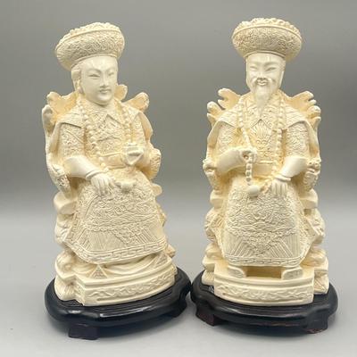 LOT 58L: Vintage Chinese Carved Resin Emperor Couple