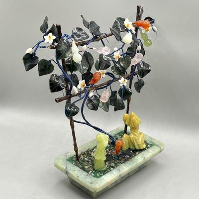 LOT 61L: Vintage Chinese Stone Floral Arrangement in Cloisonne Pot